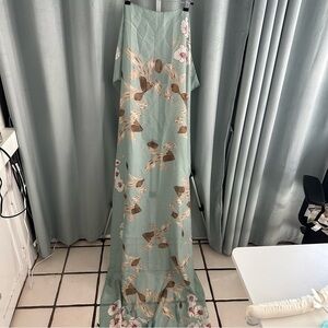 100% Silk Green and Brown Floral Scarf